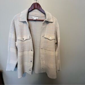 Rachel Zoe neutral plaid shirt jacket teddy soft warm  shacket snap front nwot